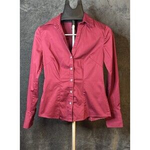 Banana Republic Silk Blouse Women's Size S Red Long Sleeve Button Up Top B9-17